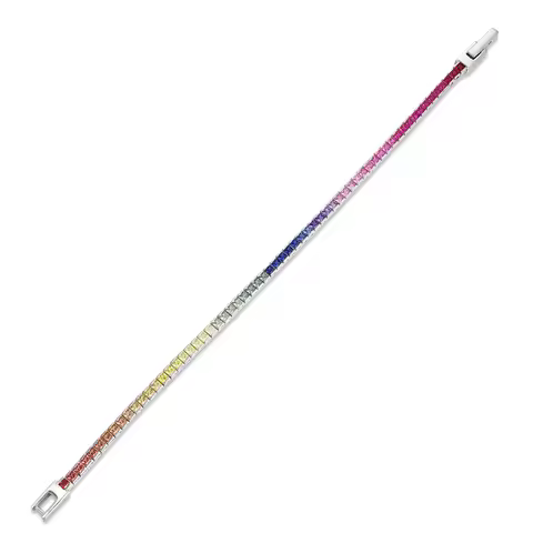 Fancy Tennis Bracelets Silver Gradient Rainbow Color Princess Cut Lab Grown Gemstone 2*2mm Unisex Je