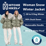 Hitchie A140-3319 Korean Woman Fur Collar Hooded Puffer Winter Down Jacket Parka Baju Sejuk Tebal Pe