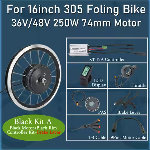 Suitable for Folingd Bike Motor 16inch 305 wheel Rim + 36V 250W 48V 250W 74mm 28h+16inch 305 wheel R