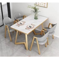 4+1 Marble Texture 4 Feet Dining Table Set Meja Makan Dining Set(Luxury Set) Dining Table 6 chairs 餐