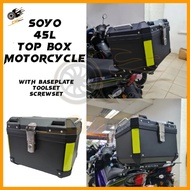 SOYO Top Box 45L Motorcycle PP Top Box Motorsikal PREMIUM ALUMINIUM STAINLESS STEEL LOCK ABS BLACK