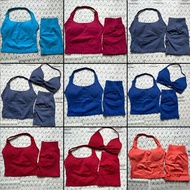 Hot Sale DFYNE New Style Fitness Yoga Sports Suit Vest Halterneck Bra Shorts Suit Women [AURA]