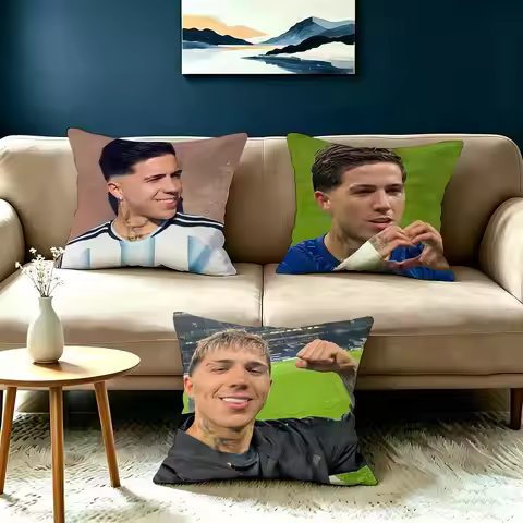 Football Star E-Enzo Fernandez Pillow Case Square Double-Sided Sofa Cushion Cover Bedroom Bedside Pi