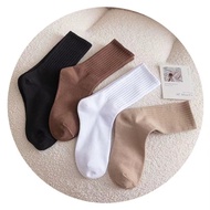 1 Pairs Pile pile socks women's middle tube socks solid color vertical strip simple leisure wild sof