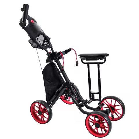 Black Foldable Aluminum Golf Push Cart With Umbrella Holder Drink Holder Portable Foot Brake 4 Wheel