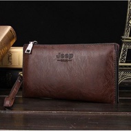 JEEP BULUO Men Long Wallet PU Leather Bifold Wallet with Zipper Clutch Bag Dompet Lelaki - Dark Brown