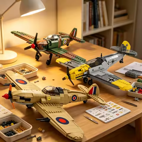 Army Military Series Cassic Fighter Jet Building Blocks Propeller Airplane Model Bricks Desktop Orna