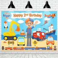 Happy 2nd Birthday Party Banner Photography Background Excavator Automotive Engineering Theme Party 