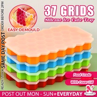 《 37 GRIDS 》 Silicone Ice Cube Maker Tray Lid Fruit Popsicle Jelly Mold Baby Food Container Bekas Pembuat Ais Batu 冰格