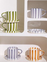極簡主義陶瓷咖啡杯和茶碟套裝，高時尚價值，下午茶家用水杯，歐式風格，1 杯 1盤 350ml