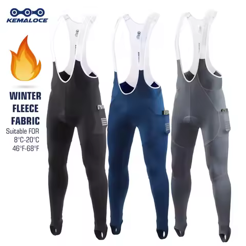 KEMALOCE Men Cycling Bib Pants Winter Quick Dry Blue/Black/Grey Gel Pad Fleece Thermal MTB Bike Pant