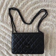 Chanel trendy cc so black woc 香奈兒全黑鏈帶皮夾 鏈條包