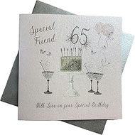 Happy 65th Birthday Card Special Friend Champagne Glasses Pink Roses by White Cotton Cards SS42-SF65