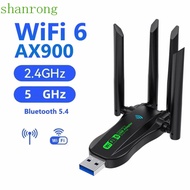 SHANRONG Dual Band WiFi6 USB Adapter, AX900 Bluetooth 5.4 900Mbps WiFi Dongle, High Speed 4 Antenna 