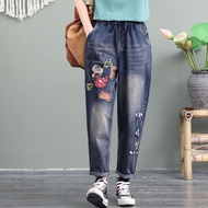 Plus Size Womens M-5XL Patchwork Blue Jeans Oversized Vintage Fashion Denim Pants