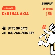SIMPLY Central Asia | 5-30 Days | Daily 500MB - 3GB + Unlimited Data SIM Card | Plug and Play