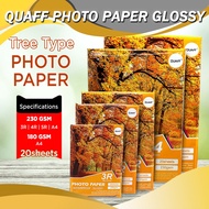 Quaff Glossy Waterproof Photo Paper 3R 4R 5R A4 180GSM 200GSM 230GSM 20 Sheets Inkjet Printer