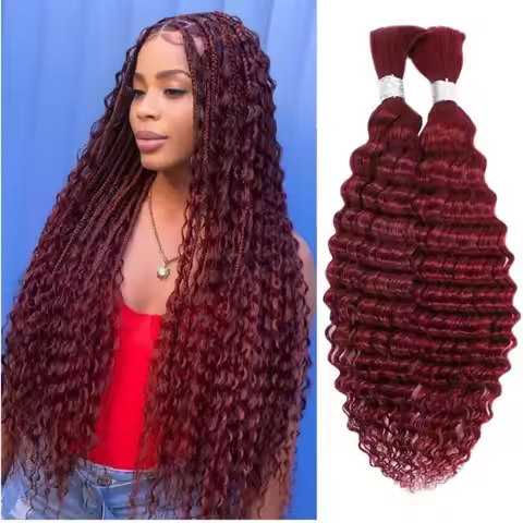 Burgundy # 99J Bulk Human Hair No Weft 1 Bundle 50G Deep Wave Human Hair Bulk For Braiding 12A Hair 