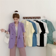 Women Loose Short Sleeved Suit Jacket  Mid-length Suit Blazer Jacket