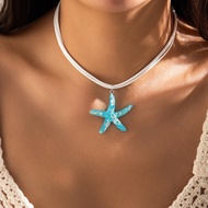 Bohemian akrilik Starfish loket kalung romantis putih korea baldu tulang selangka kalung perhiasan musim panas kasual wanita