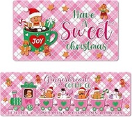 Merry Christmas Kitchen Rugs Sets of 2, Pink Gingerbread Kitchen Floor Mat Non Skid, Washable Sink R