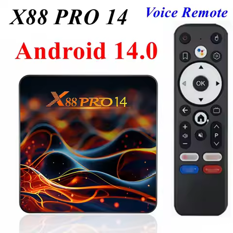 Android 14 TV Box X88 Pro 14 RK3518 Quad Core 2GB RAM 16GB ROM 4K LAN 100M Wifi6 BT 5.0 Voice Remote