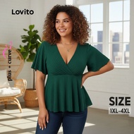 Lovito Women's Plus Size Curve Casual Plain Basic Blouse LBL23730