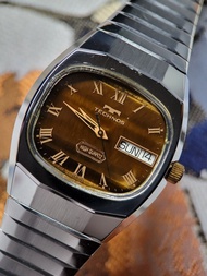 70年代 Technos 天克諾 虎眼石面雙歷早期石英錶古董錶復古男錶手表watch