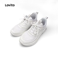 Lovito Sporty Plain Shock Absorption Lightweight White Shoes Commuting Sneaker for Women LFA55326