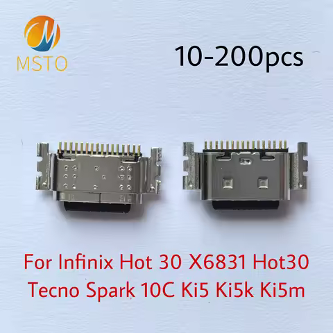 10-200Pcs USB Jack Charging Socket Port r For Infinix Hot 30 X6831 Hot30 Tecno Spark 10C Ki5 Ki5k Ki