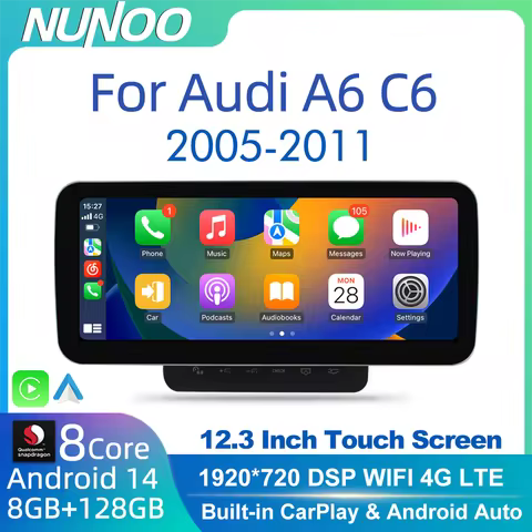 12.3inch Android 14 CarPlay For Audi A6 C6 2005-2011 MMI 2G 3G Touch Navi GPS Radio DSP Multimedia P