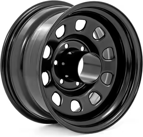 16x8 Black Steel Off-Road Wheels for Trucks & Jeeps - 5x6.5 Bolt, 12mm Offset, Durable Design