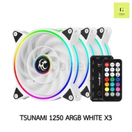 พัดลมเคส TSUNAMI 1250 ARGB WHITE PACK3 120mm FAN CASE fancase สีขาว 12CM remote control comtroller RGB