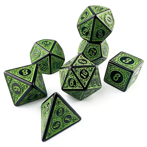 High Quality Plastic DND Dice Set 7PCS RPG Tabletop Gaming Dice with Unique Patterns & Retro Font - 