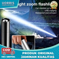 UORRIS Senter Led Mini Multifungsi 2000mah Zoom Super Terang police viral senter jarak jauh Usb Rech