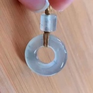 冰種翡翠天然翡翠A玉吊墜頸鏈 • 高冰種冰藍翡翠母子扣平安扣