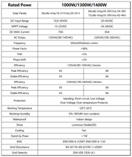 {UU61} Y&H Inverter 1400W Stackable MPPT Pure Sine Wave Grid Tie Inverter DC10.8-30V Solar Input AC1