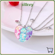 SILKVY 3Pcs Matching Heart Pendant Necklace, Friendship Alloy BFF Necklaces, Friendship Jewelry Cute
