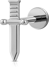 1PC ASTM F136 Titanium Sword Piercing Jewelry for Conch, Tragus, Helix 16G 8mm, Implant Grade Hypoal