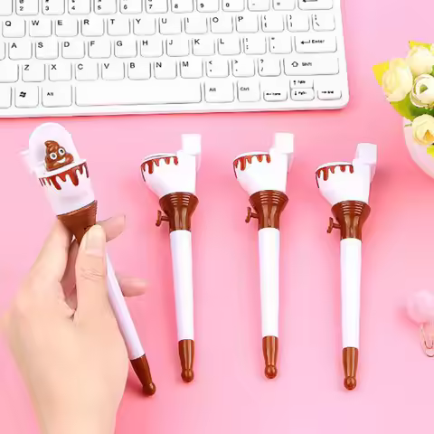 Cute Ball Pen Stationery Creative Fun Cartoon Pushable Toilet Poop Ballpoint Pen 0.7mm Black Ink Off