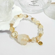 淺黃膠花龍龜設計手鍊/招財、增健康之搭配水晶