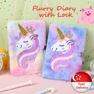 【SG stock】Secret diary Flurry Fur with lock unicorn diary notebook with lock birthday gift
