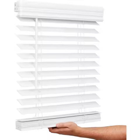 Cordless 2-Inch Faux Wood Blind, Bright White, 22.5" x 36", Easy Install for Indoor Windows