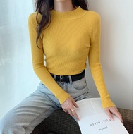 Japanese MUJI Official Store Half Turtle Neck Sweater Base Shirt Womens Long Sleeve Short Sweater Au