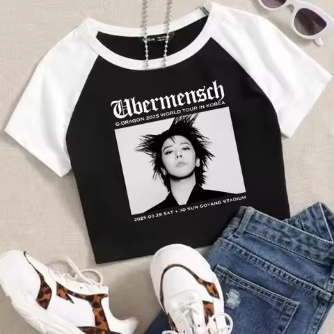 Gdragon-Ubermensch World Tour 2025 Crop Tops T-Shirt Women Girls Fashion Shirt