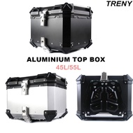 TRENY TOP BOX ALUMINIUM ALLOY 45L 55L MOTOR BLACK SILVER ALUMINIUM BOX WITH BRACKET