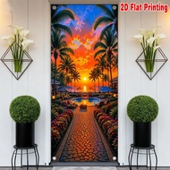 1pc, 2d flat printing Enchanting Banner 70.9x 35.4in party banner Sunset Tropical Paradise Polyester