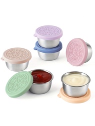 1pc / 6pcs Salad Dressing To Go Containers, 1.6 Oz Small Stainless Steel Sauce Cups With Leakproof S