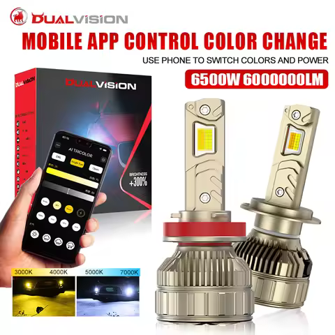 Dualvision H7 LED Headlight AI Bluetooth APP Control Color 3-6.5K H4 LED H8 H9 H11 9005 HB3 9006 HB4