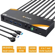 8K@60Hz KVM Switch 1 Monitor 4 Computers 4K@120Hz,4 In 1 Out HDMI KVM Switch 4 PC Share 4 USB 3.0 Po